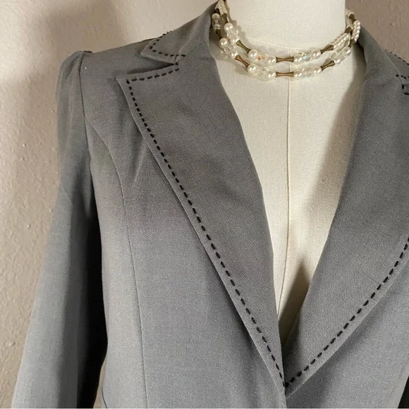 Vintage Candies Gray Cropped Satin Pinstripe Cuffs Blazer Y2K Size Medium - Picture 3 of 10